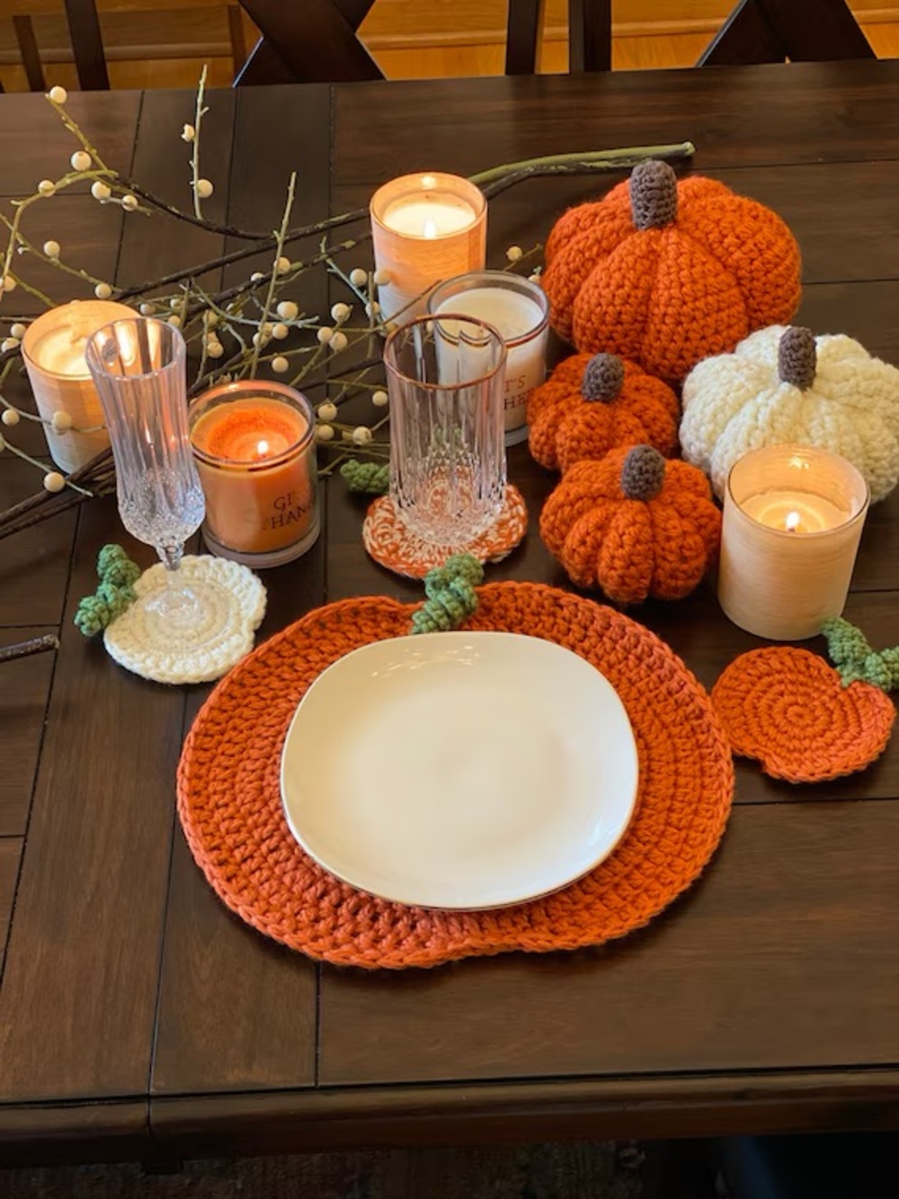 Handmade crochet fall pumpkins set of four